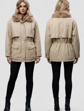 GUY LAROCHE Fox Fur Collar Drawstring Jacket - Size S